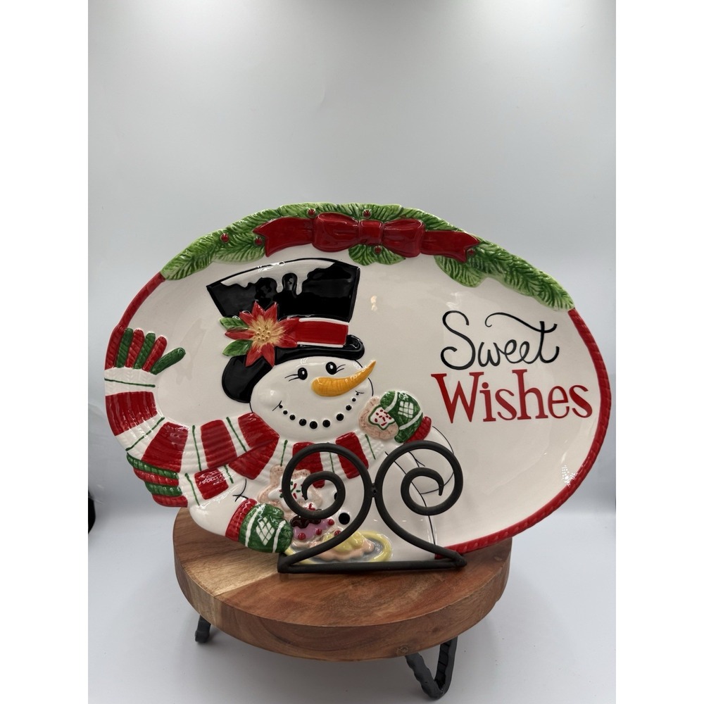 Fritz And Floyd Top Hat Frosty Christmas Holiday Platter Handcrafted Snowman